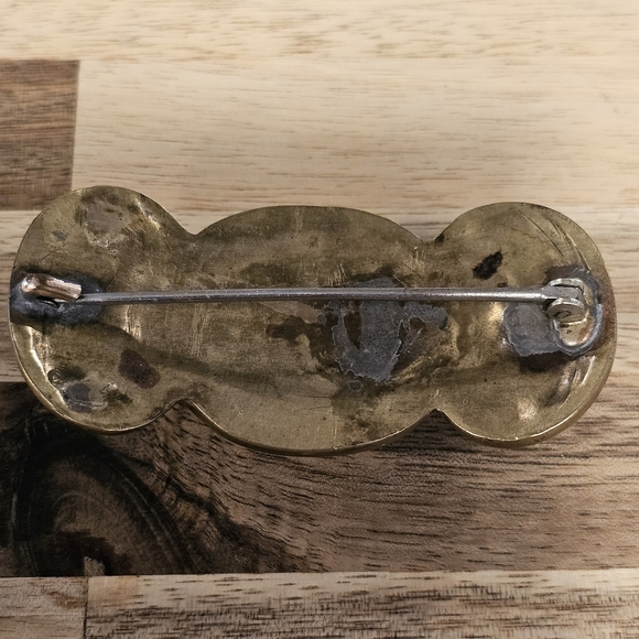 Vintage Etched Brass Stone Large Brooch - Picture 7 of 7